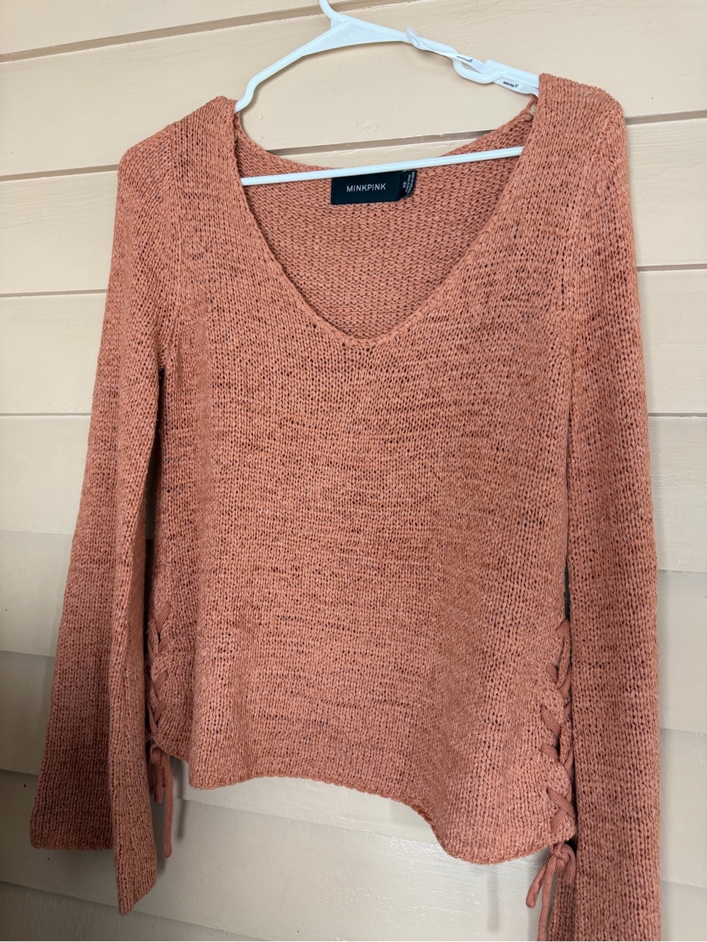 MINKPINK Side Lace-Up Rust V-Neck Sweater